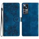 For Xiaomi 12T / 12T Pro Cherry Blossom Butterfly Skin Feel Embossed PU Phone Case(Blue) - 1