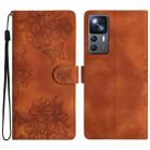 For Xiaomi 12T / 12T Pro Cherry Blossom Butterfly Skin Feel Embossed PU Phone Case(Brown) - 1