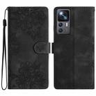 For Xiaomi 12T / 12T Pro Cherry Blossom Butterfly Skin Feel Embossed PU Phone Case(Black) - 1