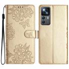 For Xiaomi 12T / 12T Pro Cherry Blossom Butterfly Skin Feel Embossed PU Phone Case(Gold) - 1