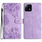For Xiaomi 13 Cherry Blossom Butterfly Skin Feel Embossed PU Phone Case(Purple) - 1