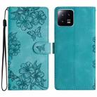 For Xiaomi 13 Cherry Blossom Butterfly Skin Feel Embossed PU Phone Case(Green) - 1