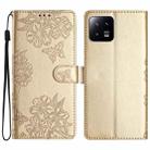 For Xiaomi 13 Pro Cherry Blossom Butterfly Skin Feel Embossed PU Phone Case(Gold) - 1