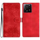 For Xiaomi 13T 5G Cherry Blossom Butterfly Skin Feel Embossed PU Phone Case(Red) - 1