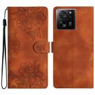 For Xiaomi 13T 5G Cherry Blossom Butterfly Skin Feel Embossed PU Phone Case(Brown) - 1
