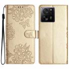 For Xiaomi 13T 5G Cherry Blossom Butterfly Skin Feel Embossed PU Phone Case(Gold) - 1