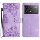 For Xiaomi Poco F6 Pro Cherry Blossom Butterfly Skin Feel Embossed PU Phone Case(Purple) - 1