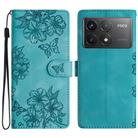 For Xiaomi Poco F6 Pro Cherry Blossom Butterfly Skin Feel Embossed PU Phone Case(Green) - 1