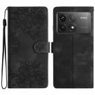 For Xiaomi Poco F6 Pro Cherry Blossom Butterfly Skin Feel Embossed PU Phone Case(Black) - 1