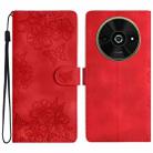 For Xiaomi Poco C61 Cherry Blossom Butterfly Skin Feel Embossed PU Phone Case(Red) - 1