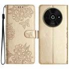 For Xiaomi Poco C61 Cherry Blossom Butterfly Skin Feel Embossed PU Phone Case(Gold) - 1