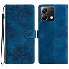 For Xiaomi Poco X6 Cherry Blossom Butterfly Skin Feel Embossed PU Phone Case(Blue) - 1