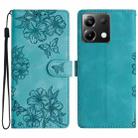 For Xiaomi Poco X6 Cherry Blossom Butterfly Skin Feel Embossed PU Phone Case(Green) - 1