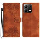 For Xiaomi Poco X6 Cherry Blossom Butterfly Skin Feel Embossed PU Phone Case(Brown) - 1
