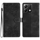 For Xiaomi Poco X6 Cherry Blossom Butterfly Skin Feel Embossed PU Phone Case(Black) - 1