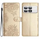 For Xiaomi 14T Pro Cherry Blossom Butterfly Skin Feel Embossed PU Phone Case(Gold) - 1