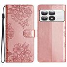 For Xiaomi 14T Pro Cherry Blossom Butterfly Skin Feel Embossed PU Phone Case(Rose Gold) - 1