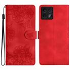 For Xiaomi 14T Cherry Blossom Butterfly Skin Feel Embossed PU Phone Case(Red) - 1