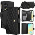 For Samsung Galaxy S24 FE 5G YM016 Rhombic Zipper Card Wallet Leather Phone Case with Lanyard(Black) - 1
