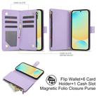 For Samsung Galaxy S24 FE 5G YM016 Rhombic Zipper Card Wallet Leather Phone Case with Lanyard(Light Purple) - 2