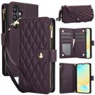 For Samsung Galaxy S24 FE 5G YM016 Rhombic Zipper Card Wallet Leather Phone Case with Lanyard(Dark Purple) - 1