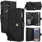 For Samsung Galaxy S25 Ultra 5G YM016 Rhombic Zipper Card Wallet Leather Phone Case with Lanyard(Black) - 1