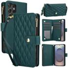 For Samsung Galaxy S25 Ultra 5G YM016 Rhombic Zipper Card Wallet Leather Phone Case with Lanyard(Green) - 1