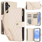 For Samsung Galaxy S25+ / S24+ 5G YM016 Rhombic Zipper Card Wallet Leather Phone Case with Lanyard(Apricot) - 1
