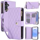For Samsung Galaxy S25+ / S24+ 5G YM016 Rhombic Zipper Card Wallet Leather Phone Case with Lanyard(Light Purple) - 1