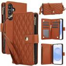For Samsung Galaxy S25+ / S24+ 5G YM016 Rhombic Zipper Card Wallet Leather Phone Case with Lanyard(Brown) - 1