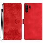 For Xiaomi Redmi 9 Cherry Blossom Butterfly Skin Feel Embossed PU Phone Case(Red) - 1