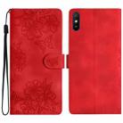 For Xiaomi Redmi 9A Cherry Blossom Butterfly Skin Feel Embossed PU Phone Case(Red) - 1