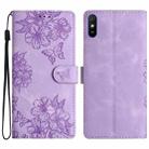 For Xiaomi Redmi 9A Cherry Blossom Butterfly Skin Feel Embossed PU Phone Case(Purple) - 1
