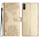 For Xiaomi Redmi 9A Cherry Blossom Butterfly Skin Feel Embossed PU Phone Case(Gold) - 1