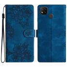 For Xiaomi Redmi 9C Cherry Blossom Butterfly Skin Feel Embossed PU Phone Case(Blue) - 1
