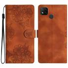 For Xiaomi Redmi 9C Cherry Blossom Butterfly Skin Feel Embossed PU Phone Case(Brown) - 1