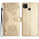 For Xiaomi Redmi 9C Cherry Blossom Butterfly Skin Feel Embossed PU Phone Case(Gold) - 1