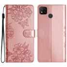 For Xiaomi Redmi 9C Cherry Blossom Butterfly Skin Feel Embossed PU Phone Case(Rose Gold) - 1