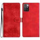 For Xiaomi Redmi 10 Cherry Blossom Butterfly Skin Feel Embossed PU Phone Case(Red) - 1
