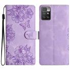 For Xiaomi Redmi 10 Cherry Blossom Butterfly Skin Feel Embossed PU Phone Case(Purple) - 1