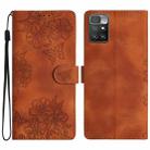 For Xiaomi Redmi 10 Cherry Blossom Butterfly Skin Feel Embossed PU Phone Case(Brown) - 1