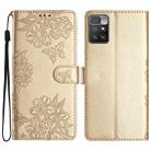 For Xiaomi Redmi 10 Cherry Blossom Butterfly Skin Feel Embossed PU Phone Case(Gold) - 1