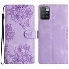 For Xiaomi Redmi 10 2022 Cherry Blossom Butterfly Skin Feel Embossed PU Phone Case(Purple) - 1