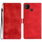 For Xiaomi Redmi 10A Cherry Blossom Butterfly Skin Feel Embossed PU Phone Case(Red) - 1