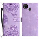 For Xiaomi Redmi 10A Cherry Blossom Butterfly Skin Feel Embossed PU Phone Case(Purple) - 1