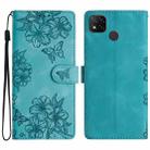 For Xiaomi Redmi 10A Cherry Blossom Butterfly Skin Feel Embossed PU Phone Case(Green) - 1