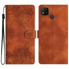 For Xiaomi Redmi 10A Cherry Blossom Butterfly Skin Feel Embossed PU Phone Case(Brown) - 1