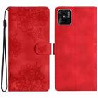 For Xiaomi Redmi 10C Cherry Blossom Butterfly Skin Feel Embossed PU Phone Case(Red) - 1