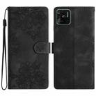 For Xiaomi Redmi 10C Cherry Blossom Butterfly Skin Feel Embossed PU Phone Case(Black) - 1