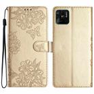 For Xiaomi Redmi 10C Cherry Blossom Butterfly Skin Feel Embossed PU Phone Case(Gold) - 1